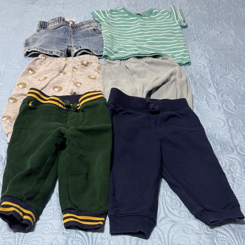 Ralph Lauren Green and Navy Kids Fleece Joggers - Striped Waistband